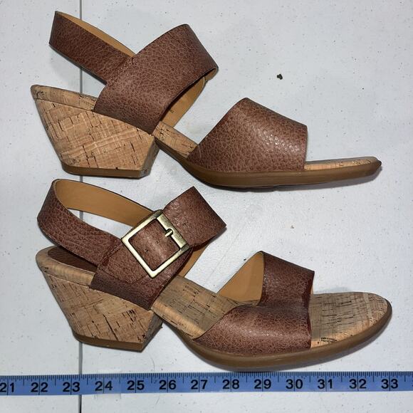 Kork Women's Brown Leather 2" Wedge Sandals 9M Cottage Feminine Comfort Summer - Picture 2 of 7
